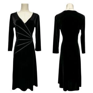 Vintage 90s Connected Black Velvet Brooch Dress 6 Classic Elegant Old Money Lady